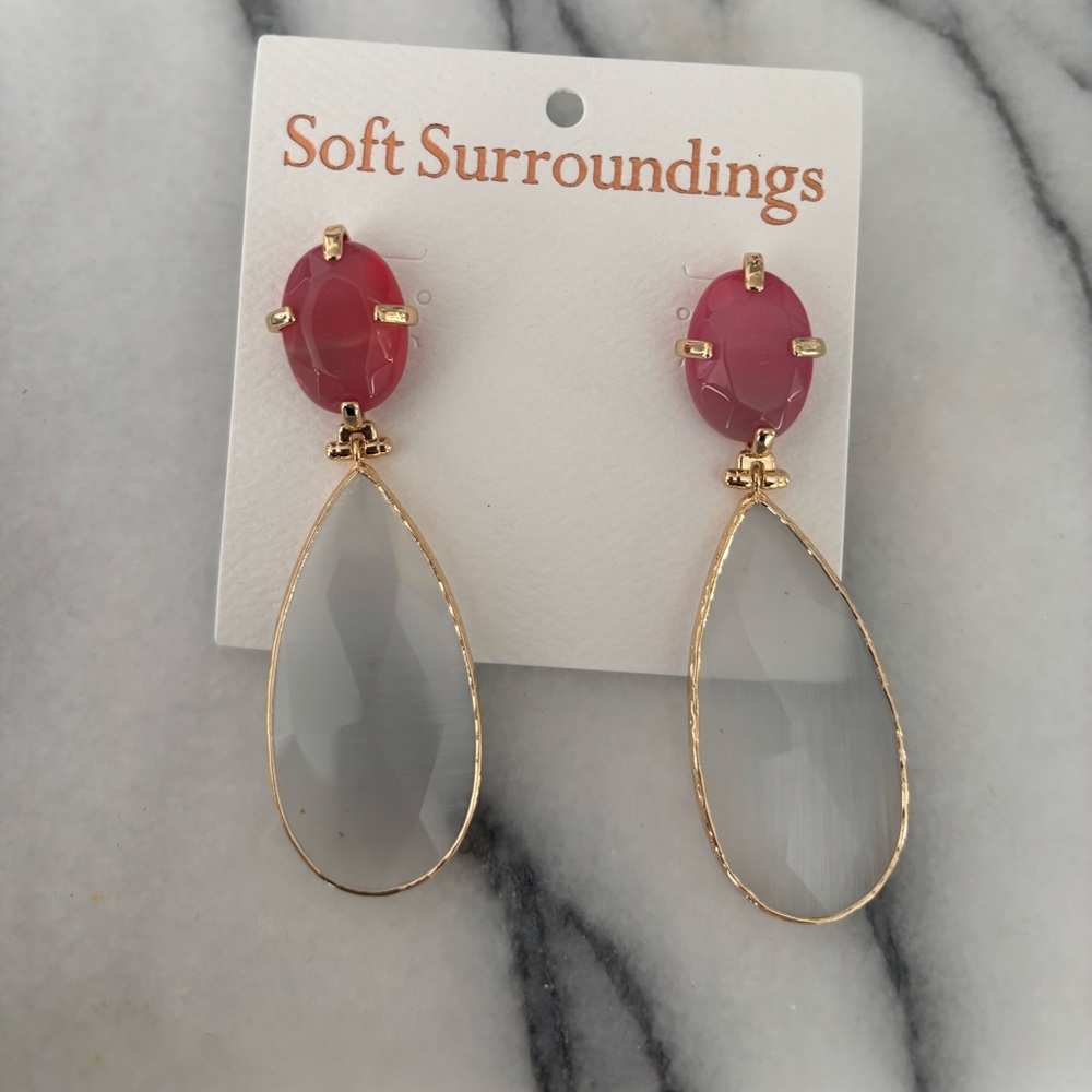 Soft Surroundings Pink and Gold Teardrop Earrings